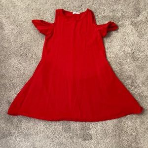 Girls plain red off shoulder dress